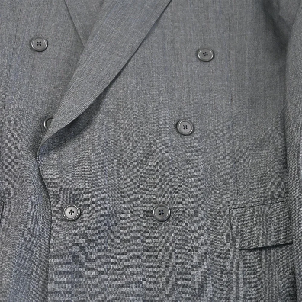 Vtg USA Double Breasted 42L Gray‎ Sharkskin Wool Blazer Suit Jacket Sport Coat